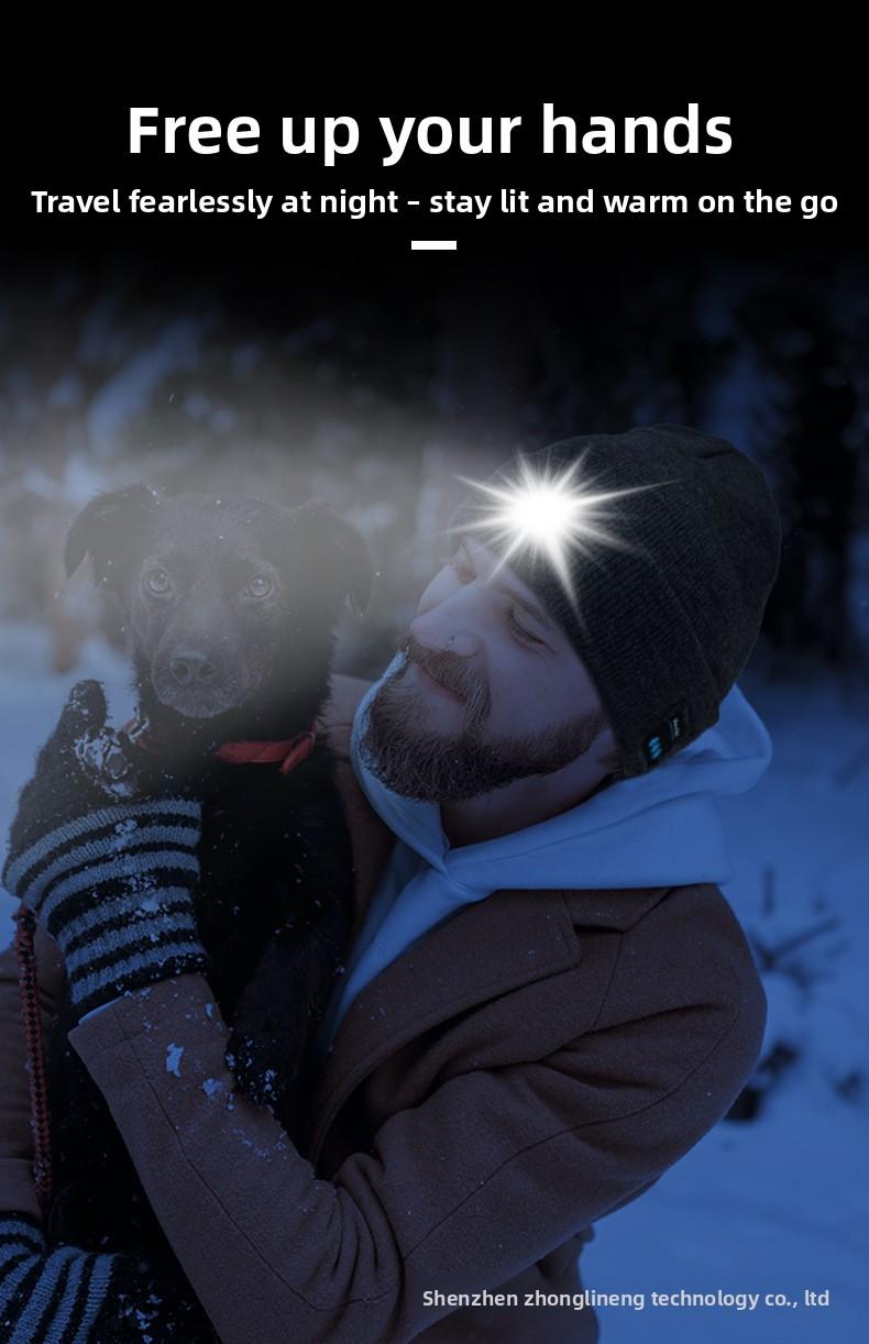 Multifunctional Wireless Bluetooth Headset LED Light-emitting Light Cap Outdoor Warm Lighting Knitted Hat