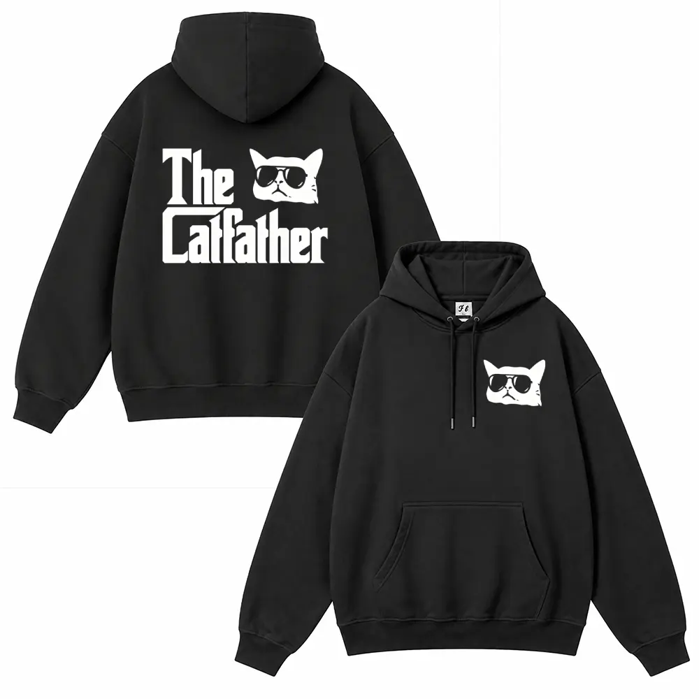 Unisex Funny Sunglasses Cat Graphic Hoodie Sweatshirt, Vintage Cool Cat Humor Print Long Sleeve Pullover Hooded Top, Relaxed Fit Y2K Casual Streetwear Hoodie for Men and Women, Daily Wear, Travel and Weekend Fashion