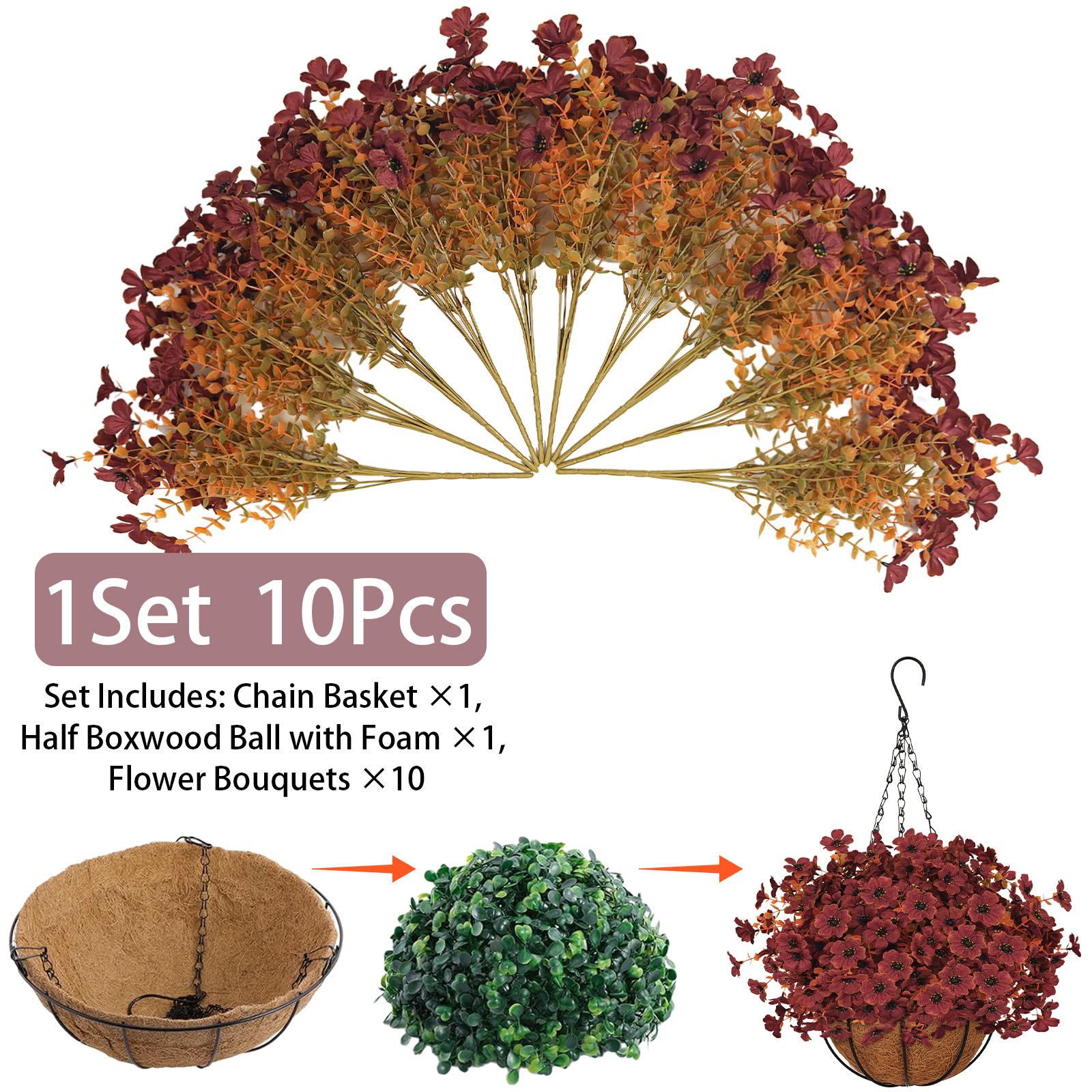 Autumn Outdoor Artificial Flower Hanging Basket, Porch Garden Decoration, Durable & Weather-Resistant, Perfect for Fall Decor