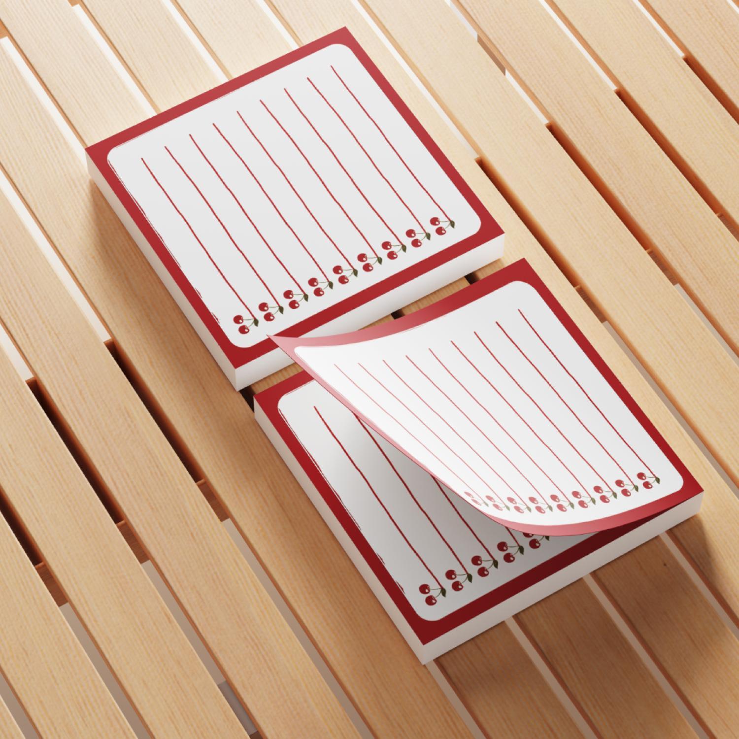 Cherry Pattern Sticky Note, 4 Counts/set Cherry Note Pad, Adhesive Memo Note Office Supplies for School Office Home Kitchen