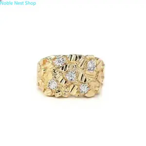 14K Gold Plated Nugget Ring for Men Women, Hip Hop Chunky Textured Statement Band, Durable Trendy Streetwear Jewelry, Daily Accessory & Ideal Birthday Gift