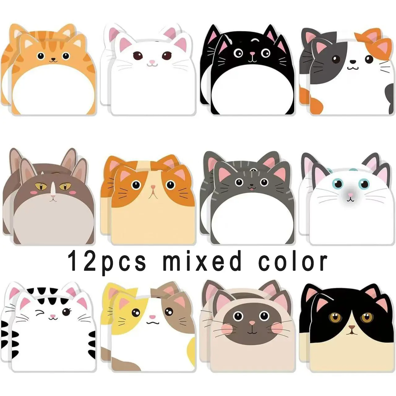 Cute Sticky Notes, 12 Pack Sticky Notes Kawaii Animals Shape Markers Flags Fun Sticky Notes Cute Notepads Sticky Note Pads Office Supplies for Office Home Students Roommates Tab Gifts Sticky Labels Sticky Notes Set