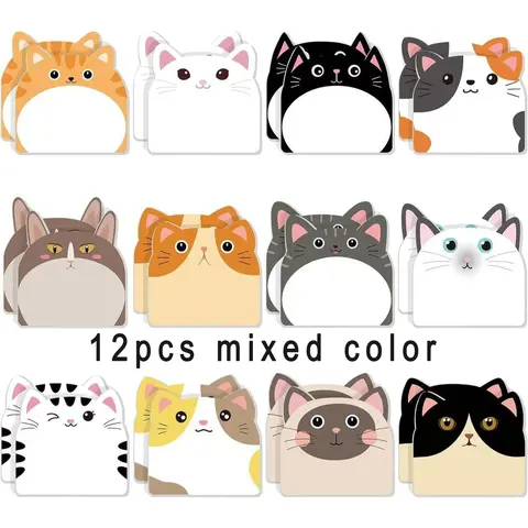 Cute Sticky Notes, 12 Pack Sticky Notes Kawaii Animals Shape Markers Flags Fun Sticky Notes Cute Notepads Sticky Note Pads Office Supplies for Office Home Students Roommates Tab Gifts Sticky Labels Sticky Notes Set