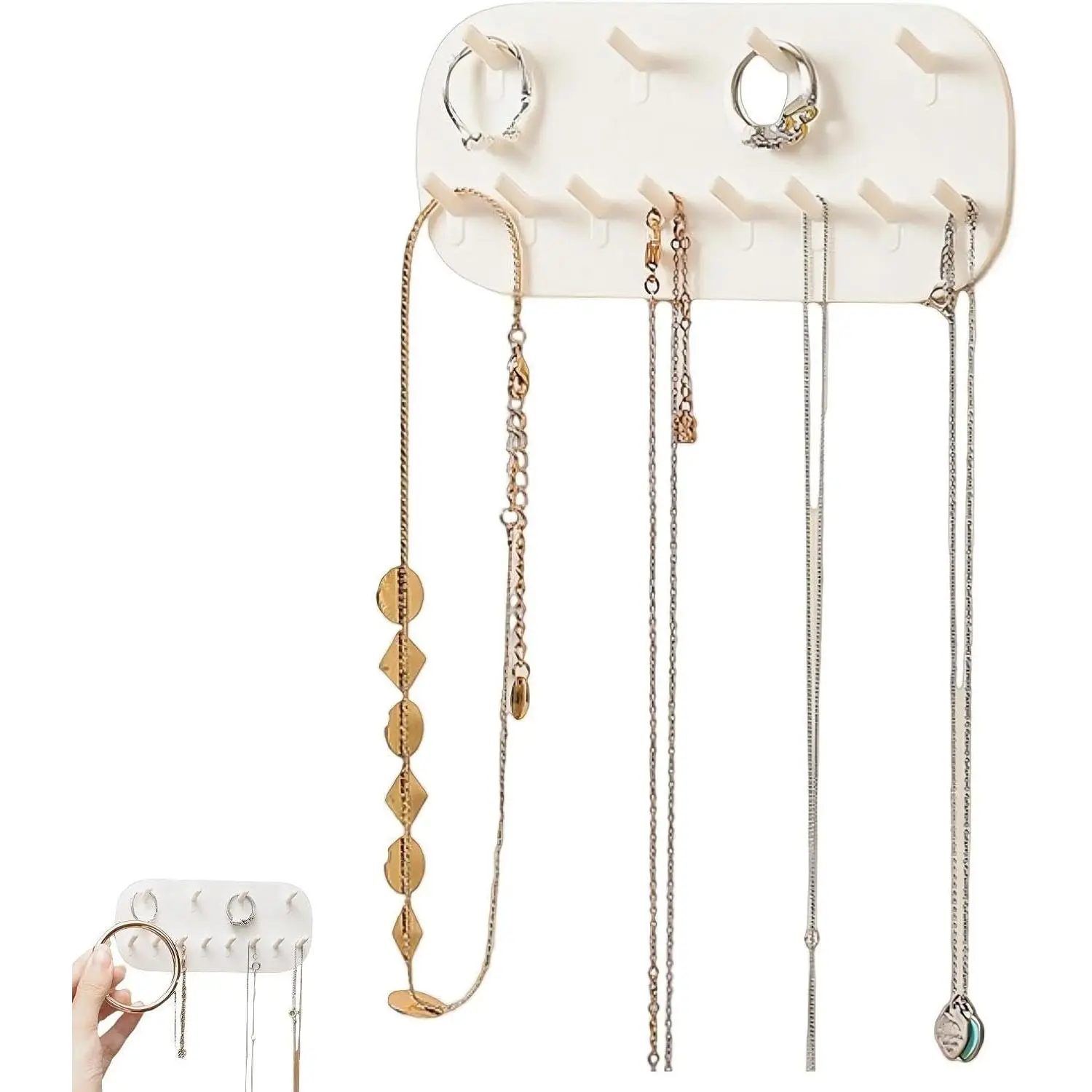 Wall Mount  Organizer  Necklace Holder  Hook |  Necklace Holder, Wall-Mounted  Organizer with 12 Hooks to Neatly Hang and Display Various Necklaces, 1 Pack