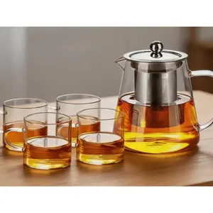 High borosilicate glass stovetop teapot set with a built-in infuser.Heat-resistant clear kettle paired with glass cups, serving as practical tea tools and daily gifts for home, kitchen and office use.Solo Hot Shop