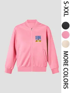 GOD'S WILL NOT MINE Women's Printed Zip Long-Sleeve Jacket, 4-Season Casual Long-Sleeve Bomber Jacket, Fashionable Outerwear for Daily Wear & Outdoor Activities - Layering Style