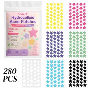7 Colors 280pcs Acne Patches, Facial Hydrocolloid Acne Spot Stickers, Pimple Stickers, Cute Star Acne Pads, Gentle Effective Pimple Treatment, Skin Care Solution