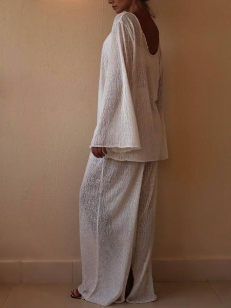 Lightweight Loose Comfortable Vacation Style Long Sleeve Pants Set, Home Wear Two-Piece, Casual Loungewear for Women