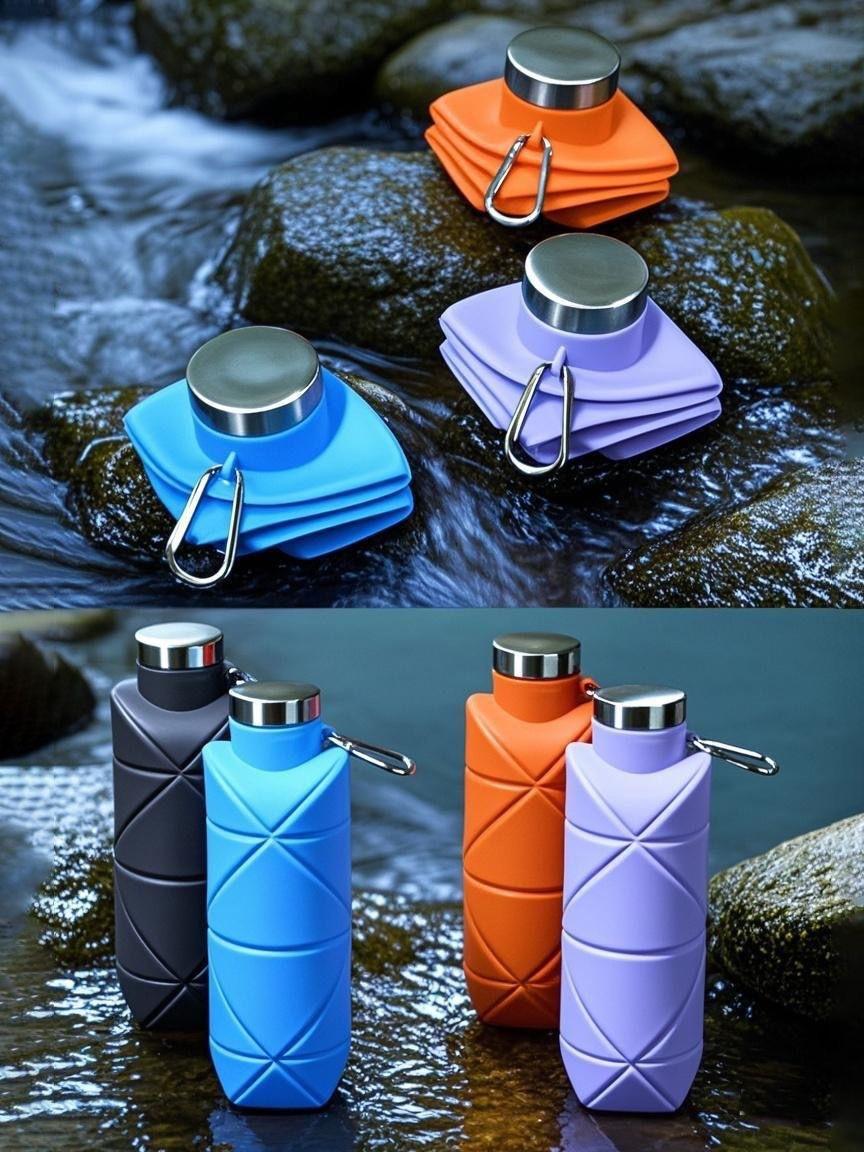 Platinum Silicone Diamond Foldable Cup 700ml Portable Water Bottle for Outdoor Sports