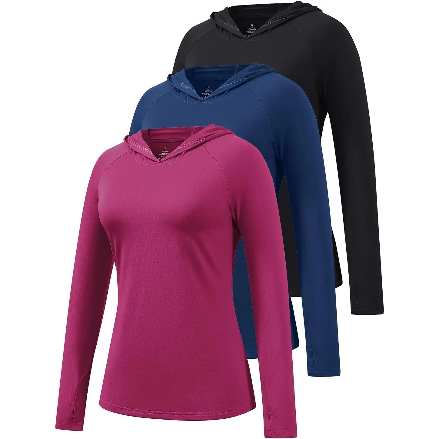 Women's UPF 50+ Hooded Sun Protection Athletic Fit Shirt, Long Sleeve Female Casual Sport Outdoor Wear Top with Thumb Holes, Lightweight Breathable for Hiking