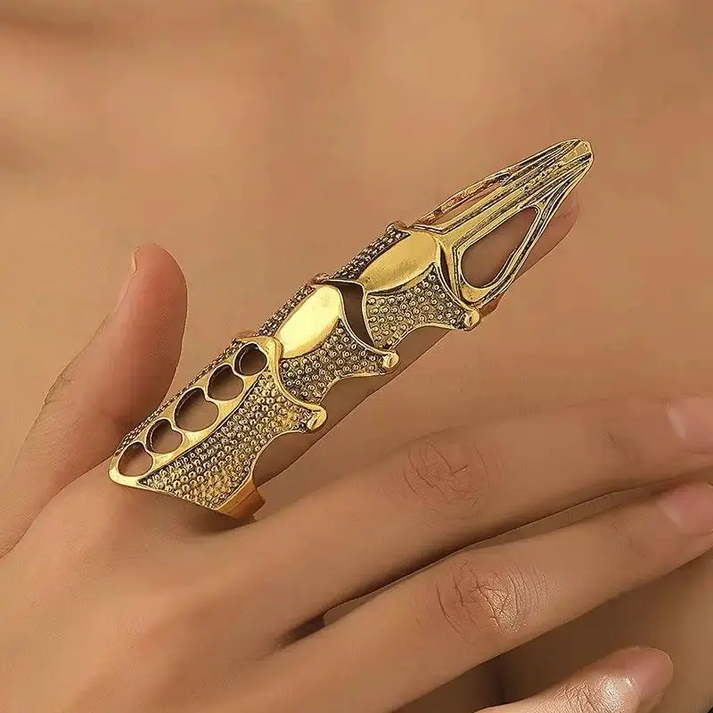 Punk Claw Shape Ring, Bendable Metal Full Finger Armor, Jointed Knuckle Form Jewelry for Men & Women
