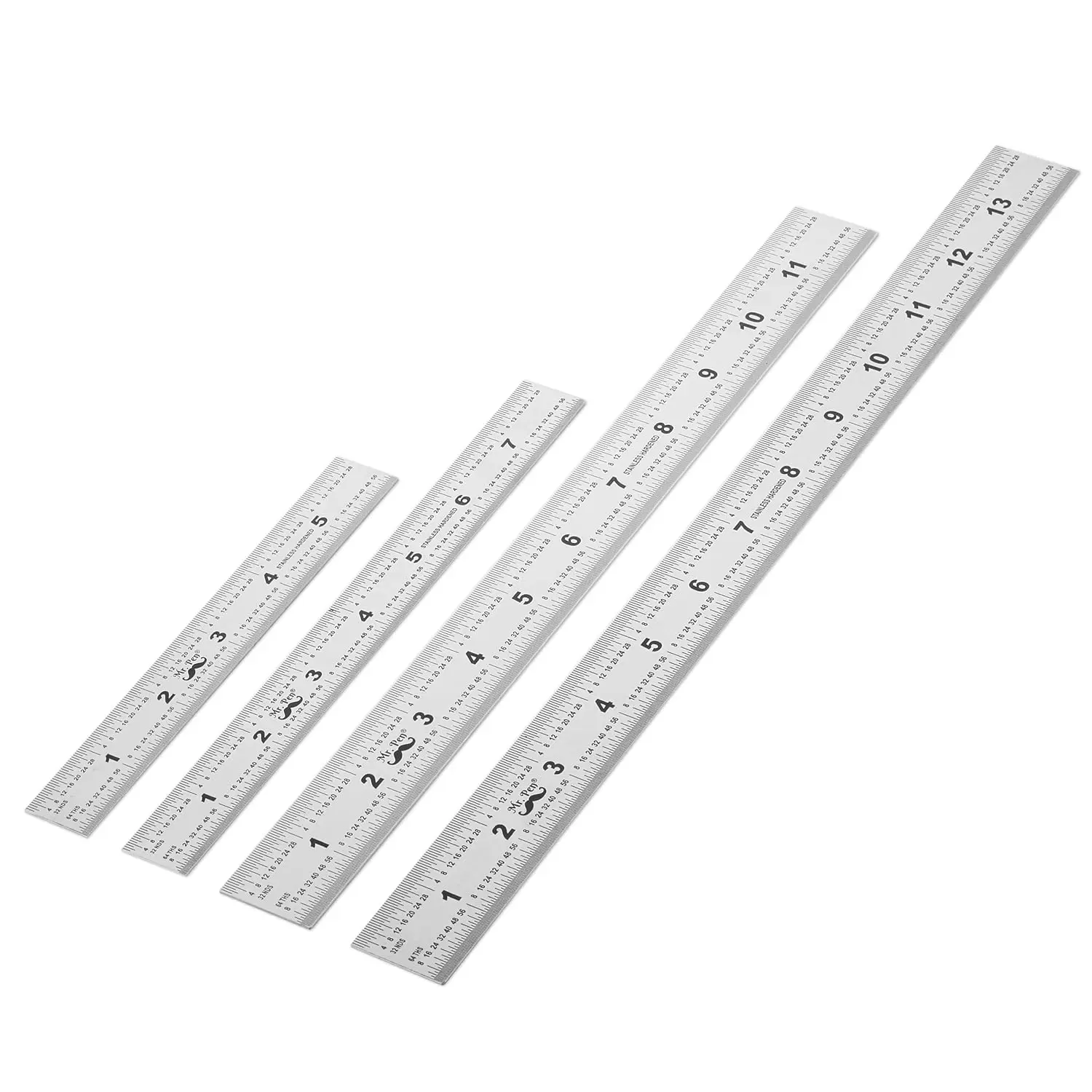Machinist Ruler, 4 Pack, (6, 8, 12, 14 Inch), Stainless Steel Metric & Imperial, Precision Measuring Tool, 1/64", 1/32", 0.5 mm Graduation for Engineering, Carpentry, Drafting, Office, School