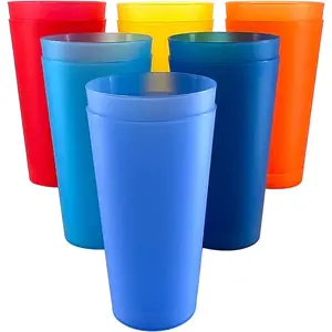 Large Plastic Cups Reusable - 32 oz Water Tumblers Unbreakable Drinking Glasses set of 12 - BPA Free Dishwasher Safe Big Plastic Cups for Kids Kitchen Camping Party Outdoor