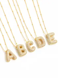 26 Letter Necklace Copper Zircon Pendant, Initial Charm Birthday Gift, Casual All-Season Jewelry, Perfect Memorial Present
