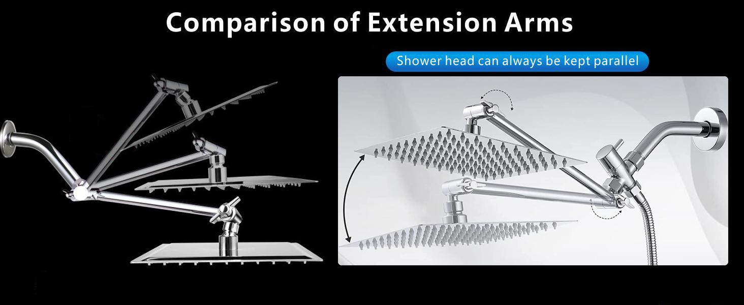 rain shower head with handheld spray,10''High Pressure Rainfall Shower Head / 3 Setting Handheld Shower head Combo with 11'' Extension Arm and 78" Extra Long Hose/Square Rain shower head(Chrome)