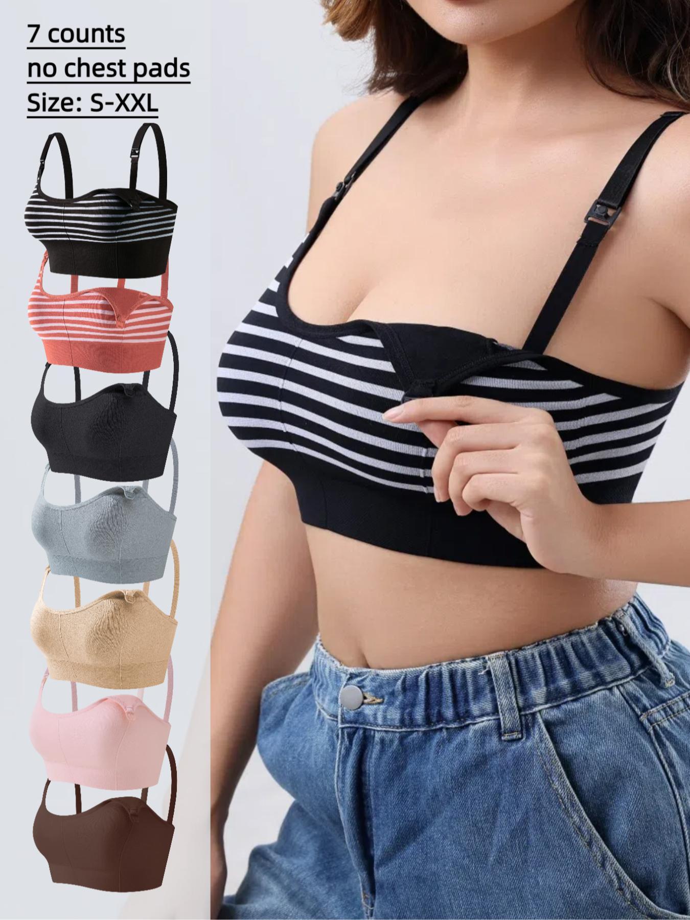 Maternity Solid Color/striped Print Nursing Bra, Adjustable Strap Seamless Double Layer Soft Support Nursing Bras, Maternity Underwear for All Seasons, Underwear for Women, Soft Fabric Bra