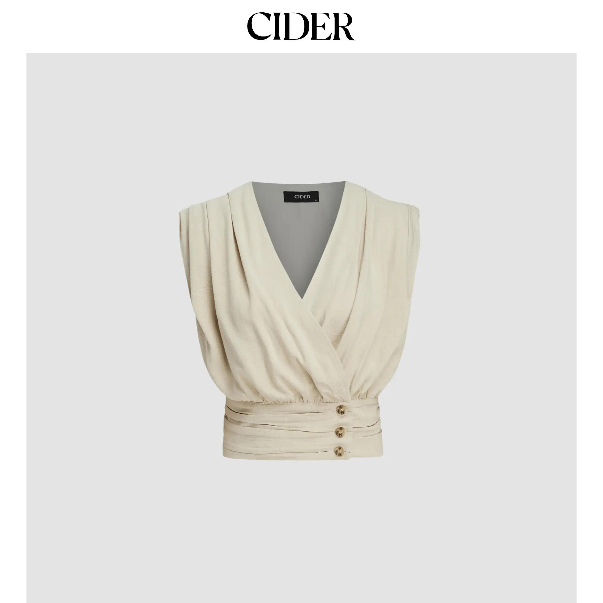 Cider [size 2-10] French Riviera Vacation V-neck Ruched Button Corset Solid Tank Top SummerFinds