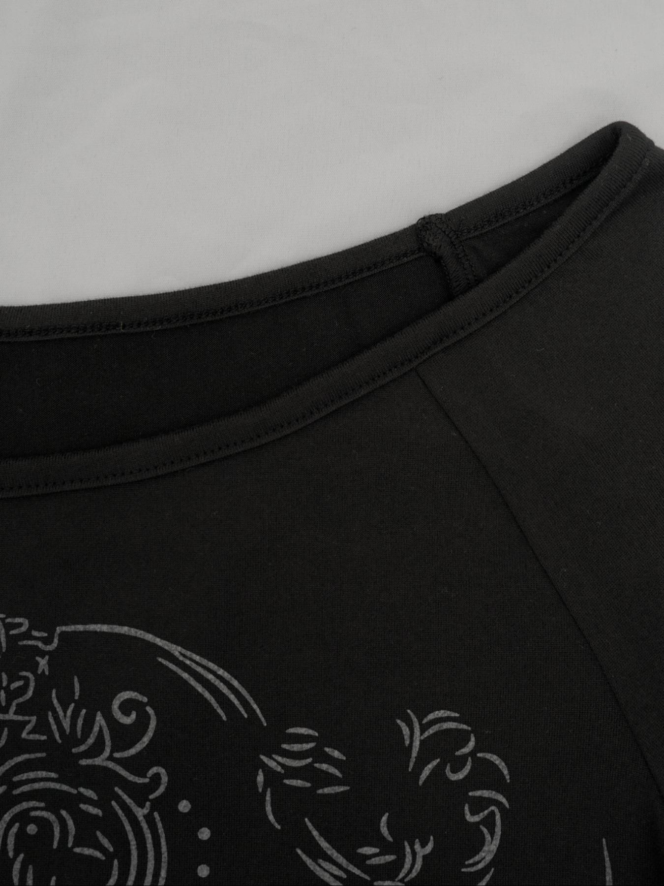 Fashion and casual Y2K women's Fitted five pointed star printed round neck flared sleeve top