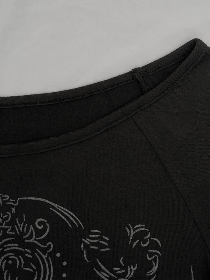 Fashion and casual Y2K women's five pointed star printed round neck flared sleeve top