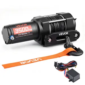 VEVOR 3500 lbs Electric Winch, 12V DC ATV/UTV Winch with Φ0.21 in x 32.8 ft Synthetic Rope & Wired Remote Control, IP55 Waterproof, Aluminum Housing Fairlead Mount Plate for Towing ATV, Black
