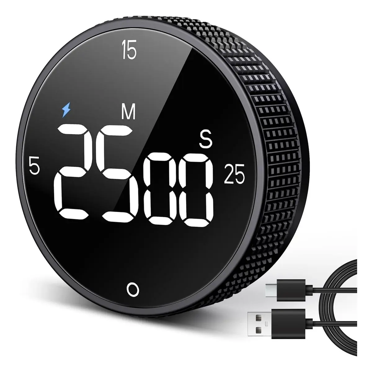 Rechargeable Magnetic Kitchen Timer - Compact Portable Alarm Clock with 800mAh Battery, Large Digital Display, Countdown-Countup Function, 3 Presets (5/15/25 Mins), Loud Alarm for Cooking, Baking, Compact Portable Alarm Clocks
