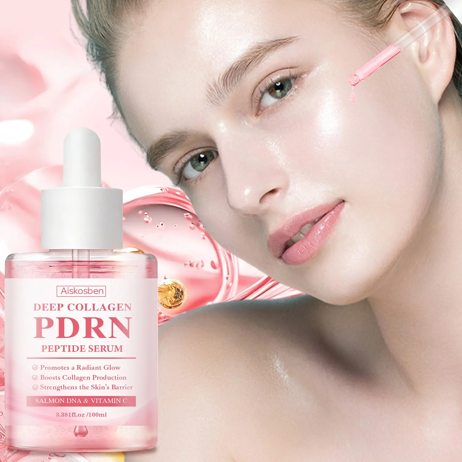 Pdrn Collagen Peptide Brightening Essence, Hyaluronic Acid Skin Barrier Strengthening, Moisturizing Anti-Darkness Facial Serum, 100ML, All Skin Types