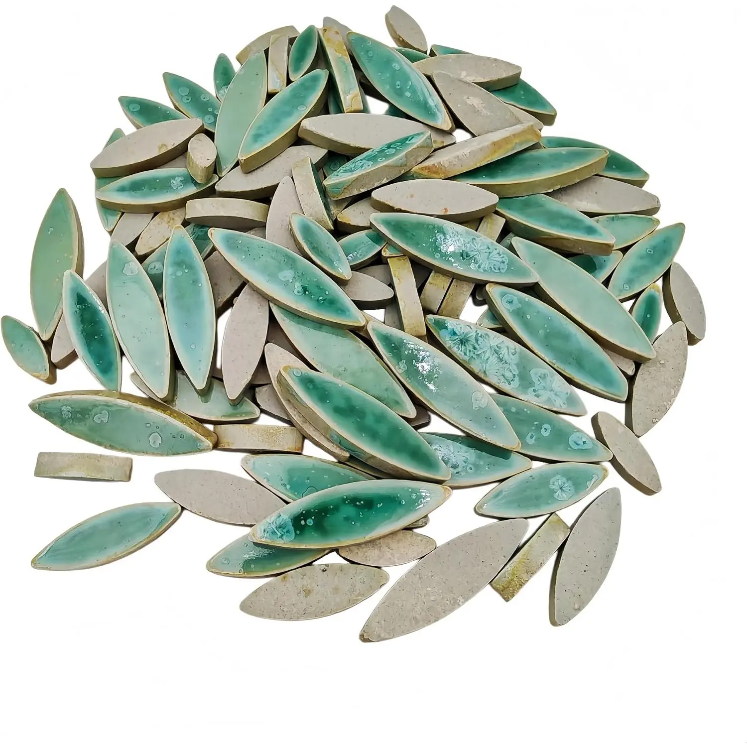 Ceramic Mosaic Tiles 1.1lb (500g) Mixed Color Irregular Pieces for DIY Crafts, Home Decoration, Wall Art, Photo Frames, Coasters & Vases - Smooth Glazed Ceramic Mosaic Supply (Ice Crystal Green)