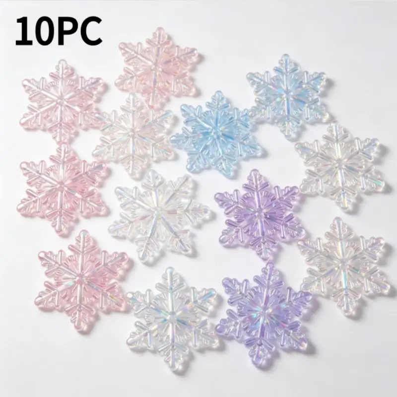 10 Acrylic Snowflake Ornaments, Rainbow Color Shimmering Christmas Tree Decor, Star Design, Hand Wash Craft, Festive Decoration for Trees and Wreaths