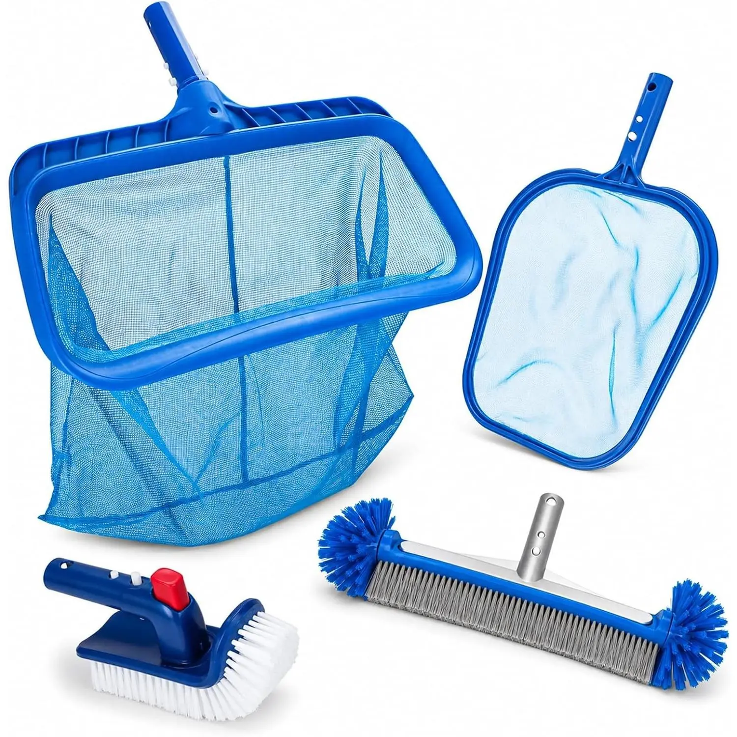 Pool Cleaning Kit Professional Heavy Duty Leaf Skimmer Net, Deep Bag Rake & Wall Scrubber Brush, 4-Piece Pool Cleaning Equipment Set for Above Ground & Inground Pools (Pole Not Included)Gift