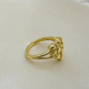 14K Gold Plated Heart Nugget Ring For Women, Size 6-10, Unique Design
