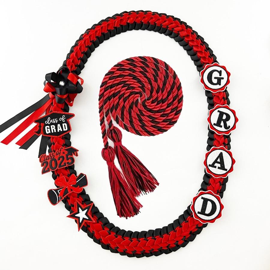Graduation Leis Class of 2026 Grad Ribbon Double Braided Necklace with Graduation Cap 2026 GRAD Patches Handmade Leis Grad Gifts for Graduates Senior College Students Daughter Couples for Graduation Ceremony Party Celebration with Honor Rope Set