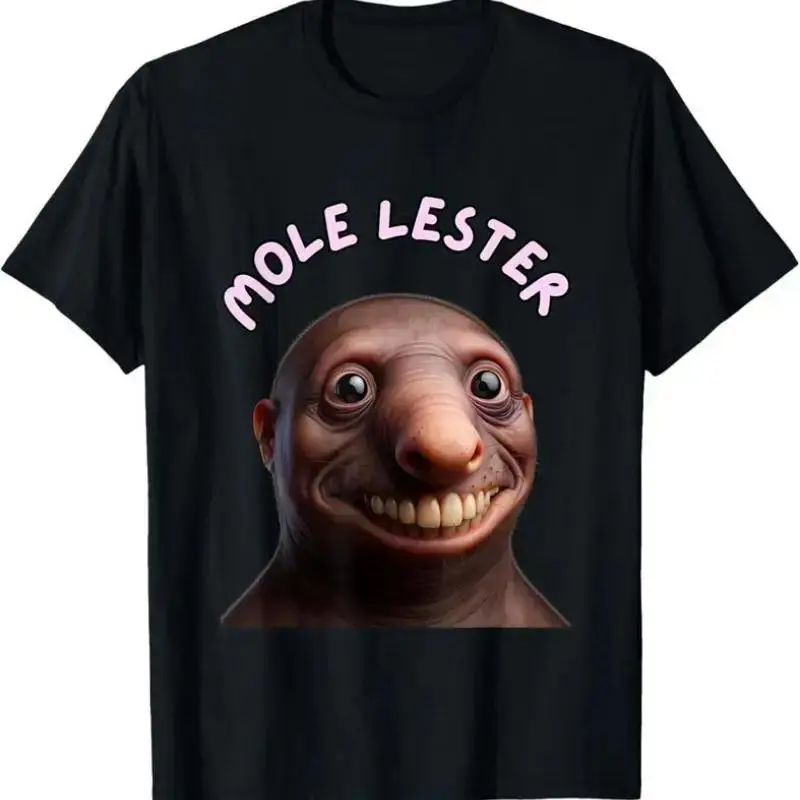 Mole Lester Funny Graphic Mens 100% Cotton Round Neck Shortsleeve T-Shirt - Relaxed Oversized Breathable Menswear, Outdoor Gym Workout Top, Daily Casual Streetwear