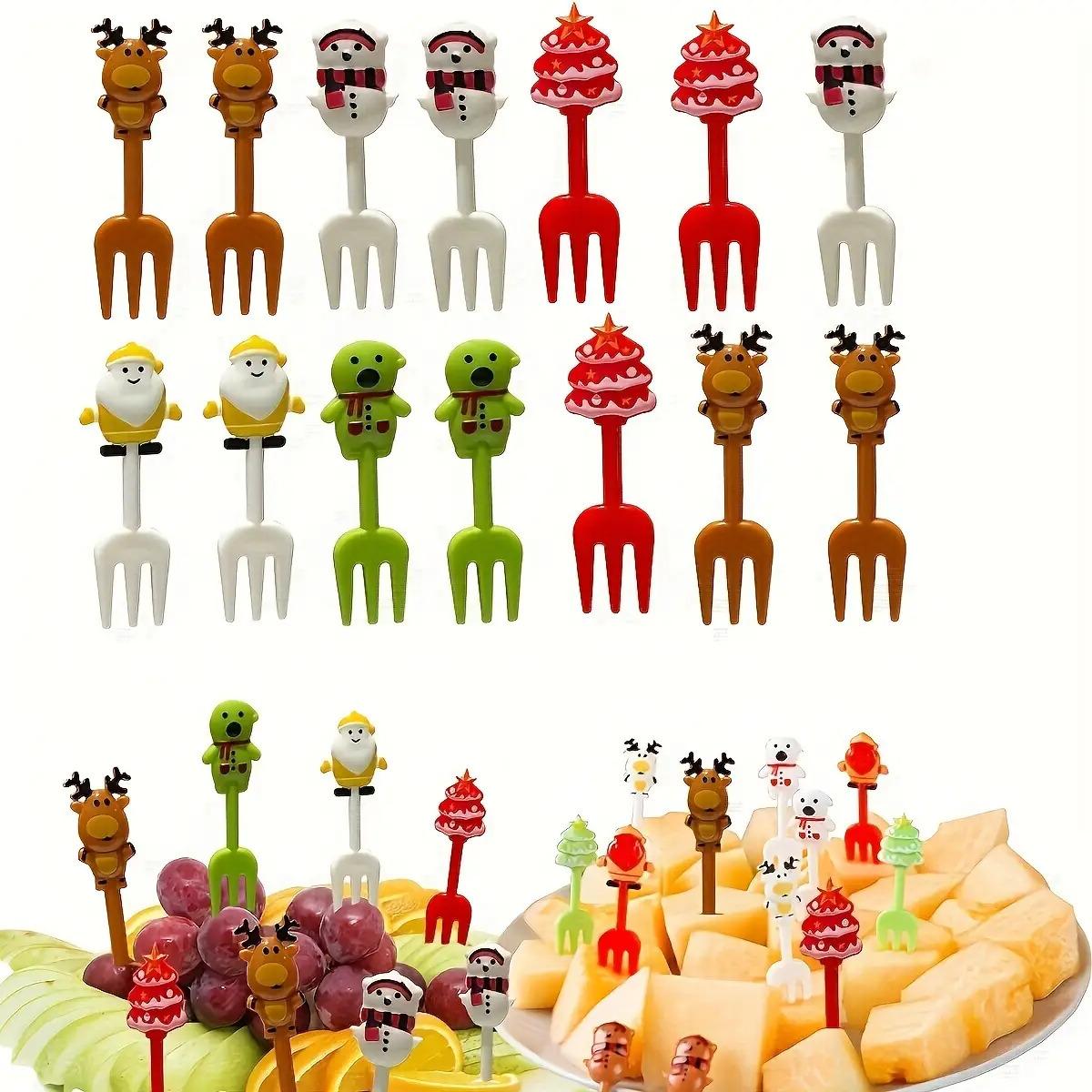 Set of 10 Christmas Themed Plastic Dessert Forks - Vibrant Santa Claus Mini Forks for Creative Fruit Picks, Home Kitchen, Camping, Party, Bento Accessories, Festive Party Supplies, Disposable, Reusable, Easy to Clean, Durable, and Fun Cutlery Tableware
