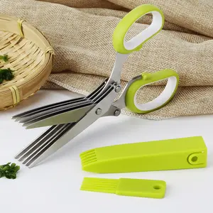 Stainless Steel 5-Layer Multi-Blade Kitchen Scissors - Apple Green, for Shredding Paper, Cutting Scallions and Herbs