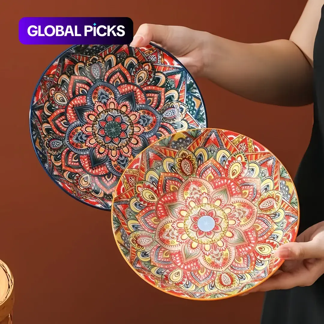 Hand Painted Ceramic Plate Set, Floral Plates, 3 Counts/set Colorful Flower Pattern Dinner Plate & Dipping Bowl, Household Dishwasher Safe Tableware Set for Home Kitchen Dining Room, Ceramic Dinnerware Set