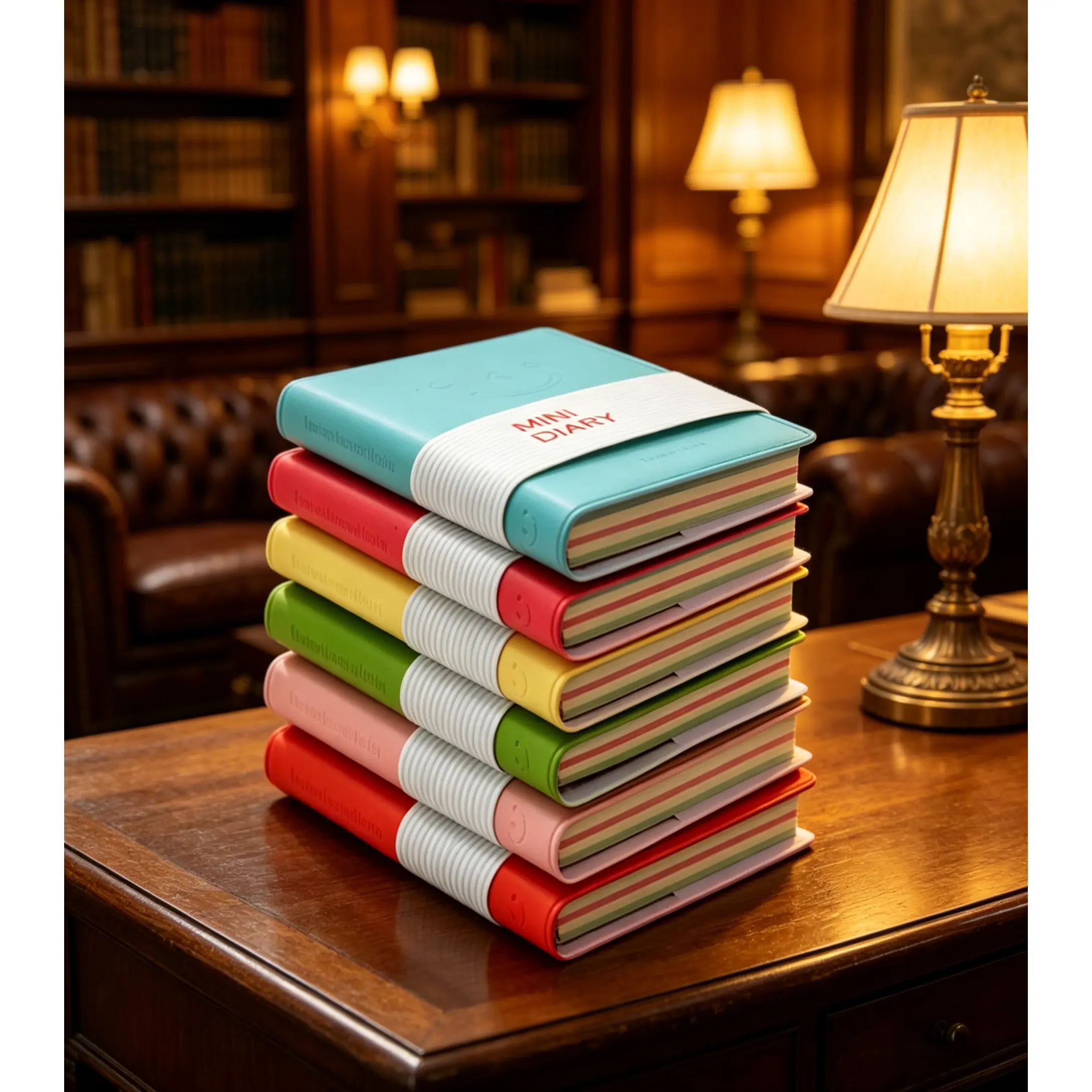 HUOMAQFAN Imitation-Leather Pocket Notebooks 6-Pack, 4.1x3in Mini Journals with Pen Holder, 100 Sheets/200 Blank Tear-Off Pages, Colorful Covers, Smiley Face Design for Everyday Use (6 Assorted Colors)