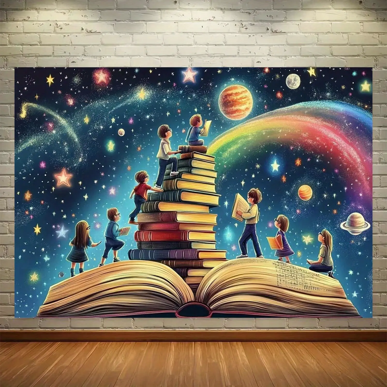 Dream Theme Climbing Book Photo Backdrop Banner - Lightweight Starry Sky Educational Wall Decoration Gift Tapestry for Classrooms, Birthday Parties, Classroom Decor