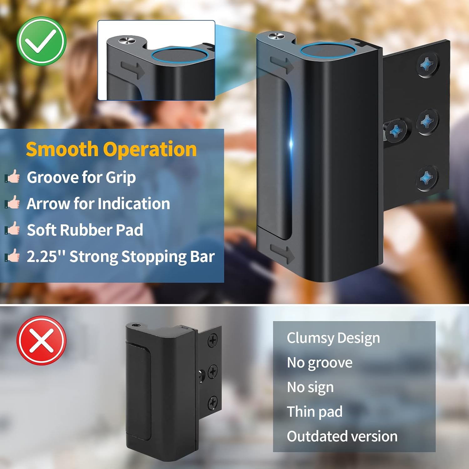 Door Reinforcement Lock Safety Latch Extra Front Doors  Devices, Anti Door Kick in Safety Protector for Door Inside,  Proof  Locks Black 1Pack