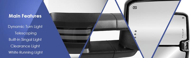 Chrome Power Heated Tow Mirrors For 2003-2007 Chevy Silverado Tahoe / GMC Sierra Yukon 1500 2500 3500 w/Sequential Turn Light, Clearance Lamps, Running Light (Set of 2)