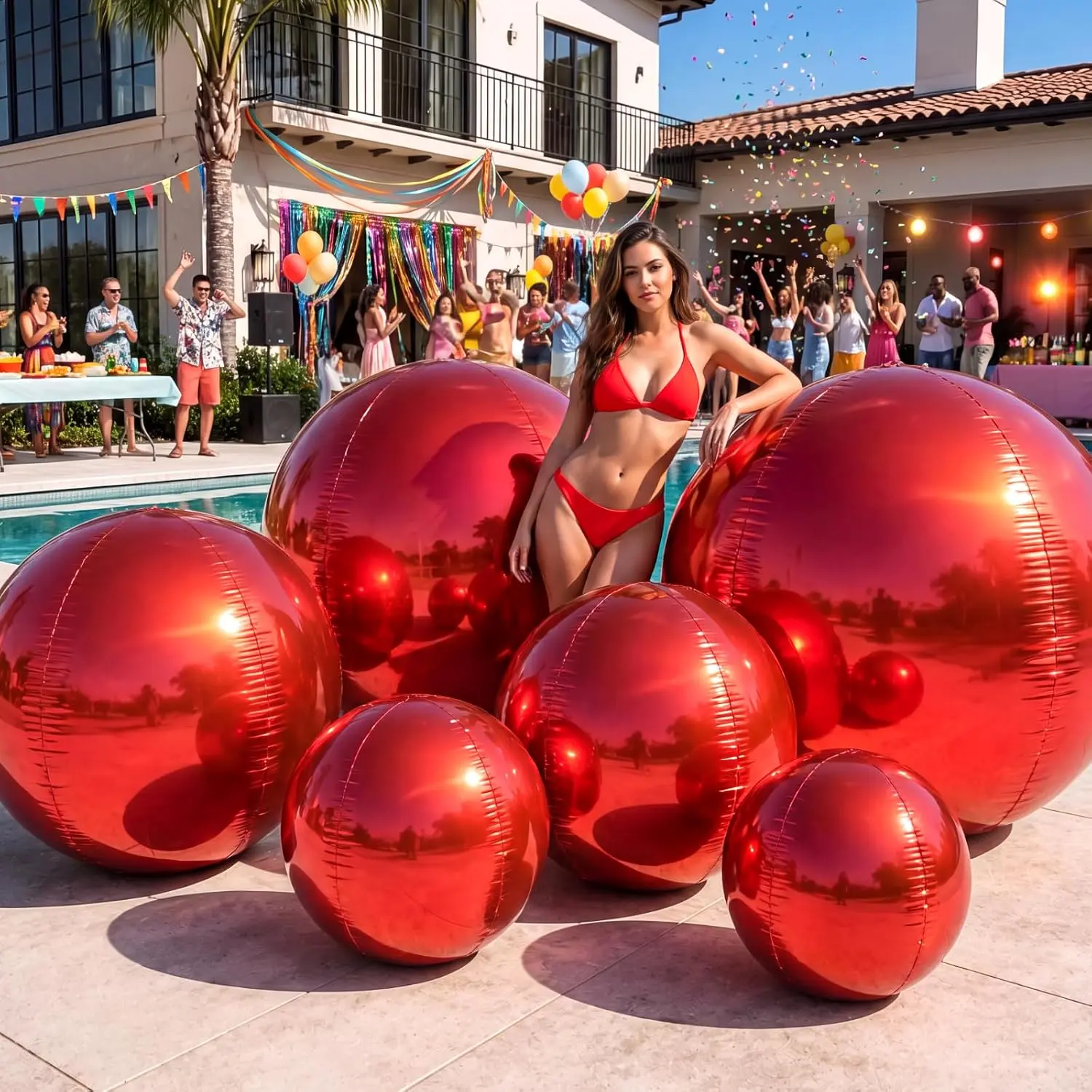 6Pcs Giant Shiny Red Metallic Balloons, Assorted Sizes Latex Balloons, Birthday Wedding Anniversary Party Decorations