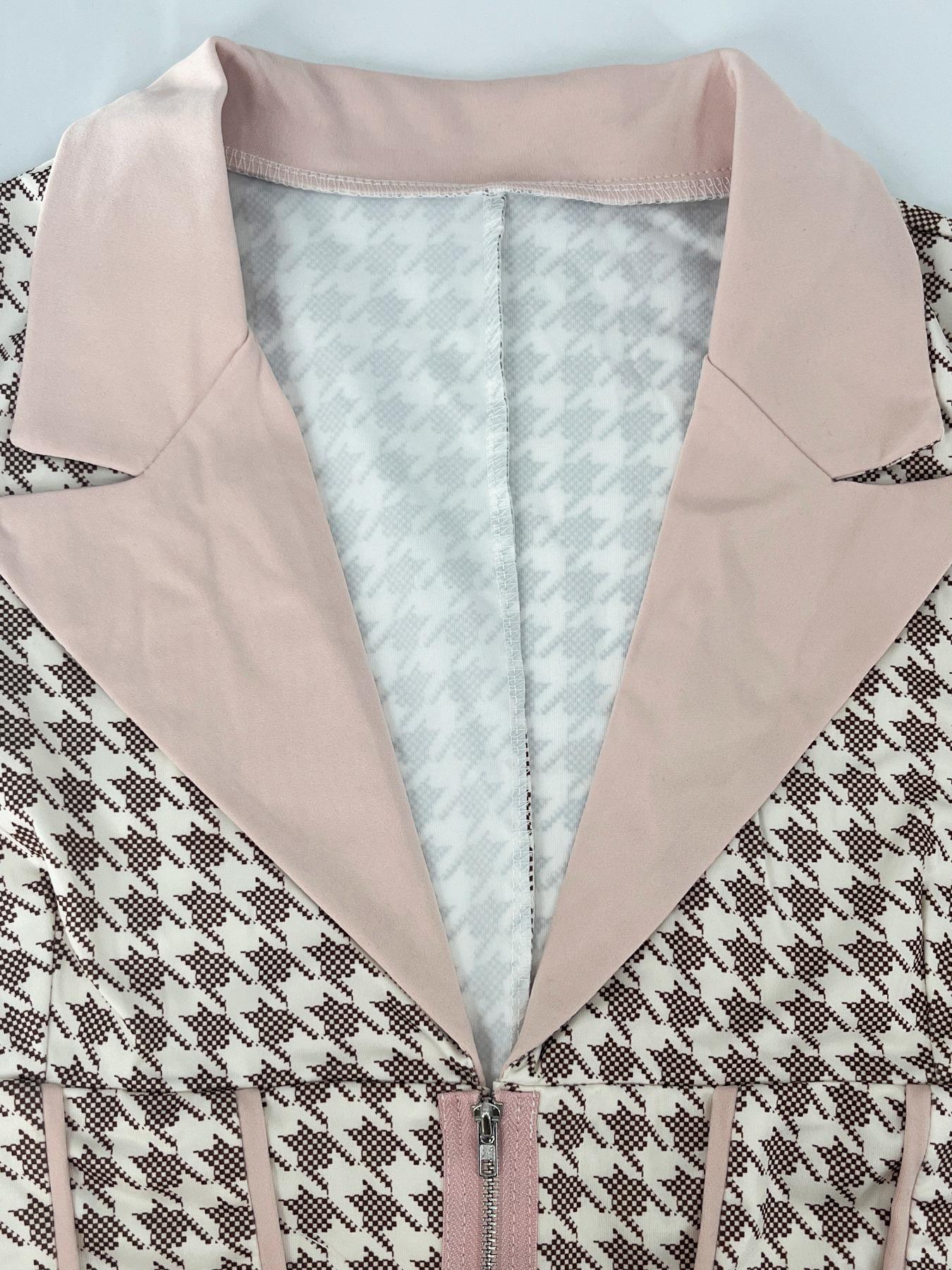 Two-Piece Set Women's Houndstooth Print Blazer & Skinny Pants, Elegant Formal Fashion Casual Comfy for Daily Outdoor Wear, Ladies Clothes for All Seasons