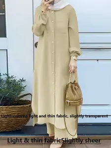 2pcs Women's Turndown Long Tops Shirt Dress, Wide Leg Pants Trousers Islamic Clothing Set, Stylish Casual, Perfect for Daily Wear