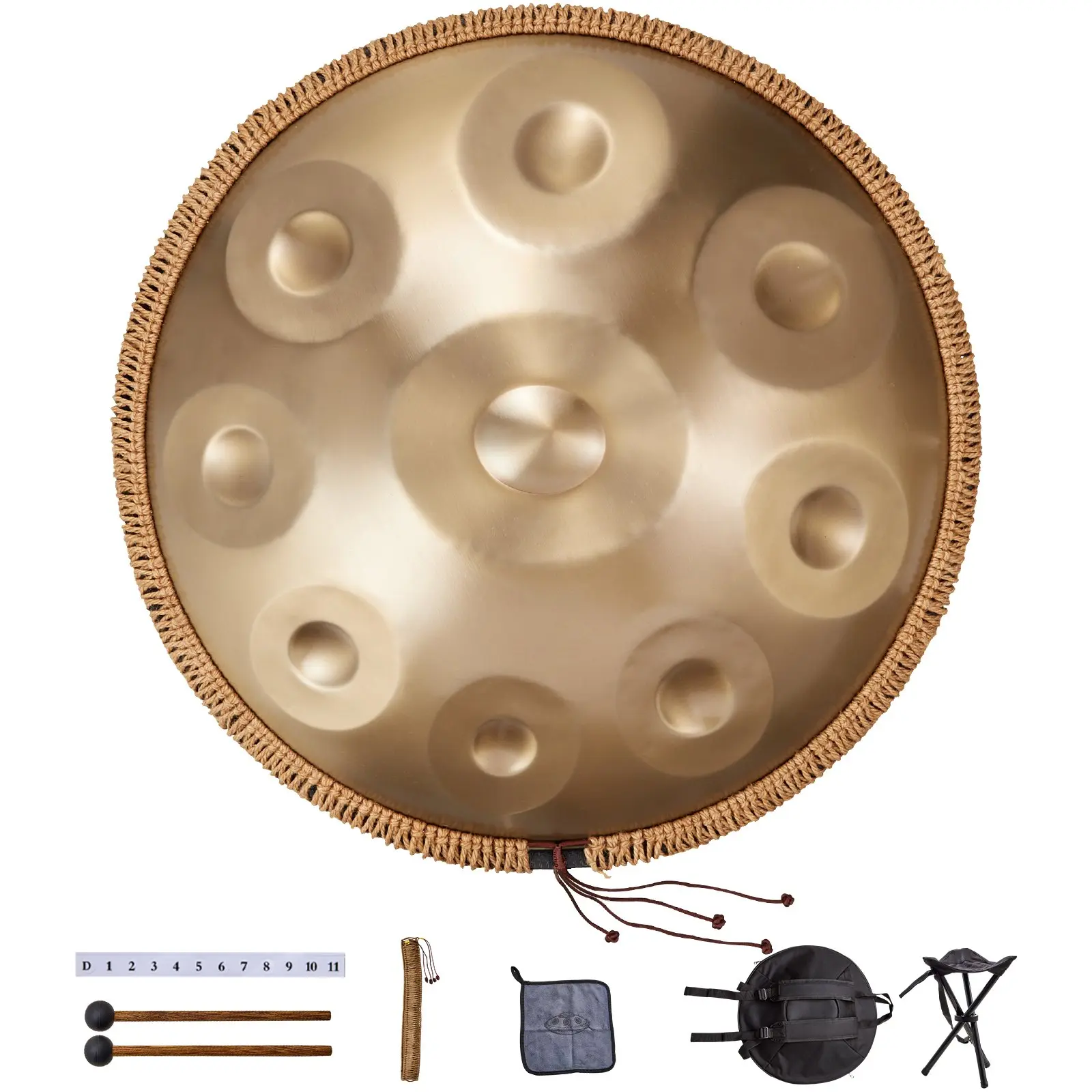 VEVOR Handpan Drum, 22 in 9 Notes, D Minor Hand Drum, Hand Pan Drum Instrument with Mallets, 440Hz Handpan Stand Carry Bag, Steel Healing Sound Drum, Percussion Instruments for Adults Beginners