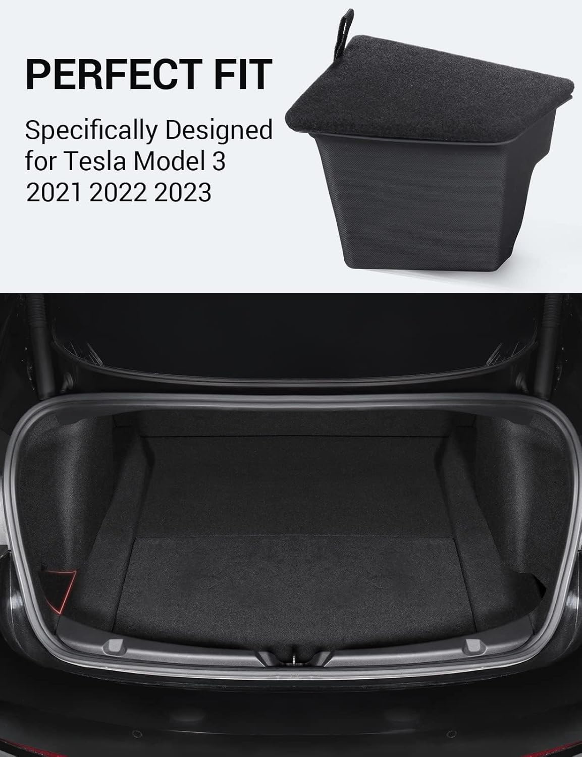 2023 2022 2021 Tesla Model 3 Trunk Storage Bin, Trunk Organizer with Carpeted Lid, Waterproof Rear Trunk Side Storage Box for Model 3 Interior Accessories