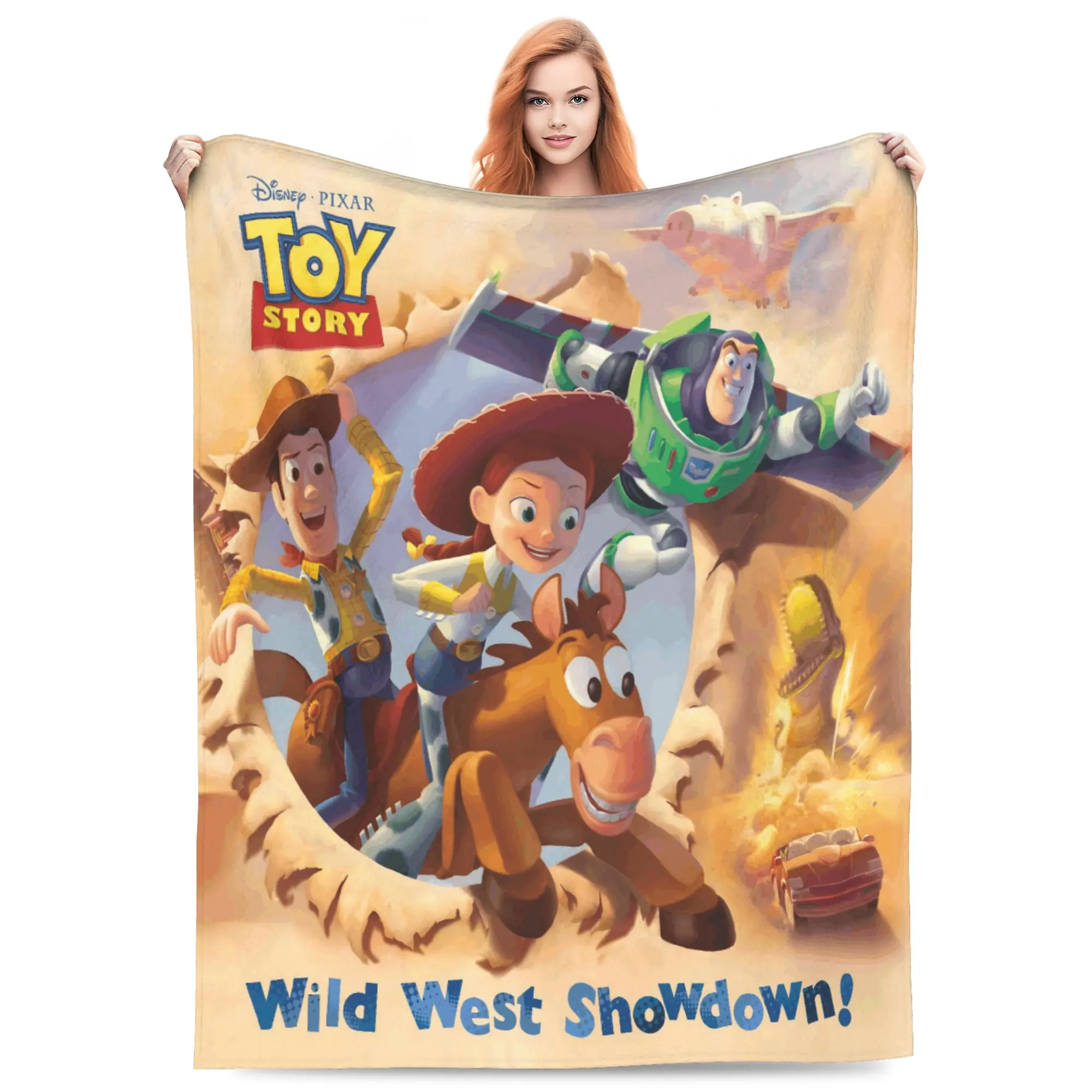 DISNEY CLASSIC Toy Story Wild West Showdown Throw Blanket, Woody Jessie Bullseye Buzz Lightyear Desert Cracked Paper Western Cartoon Print Flannel Fleece Blanket Soft Cozy Blanket for Sofa Bed Gift for Kids Toy Story Western Fans