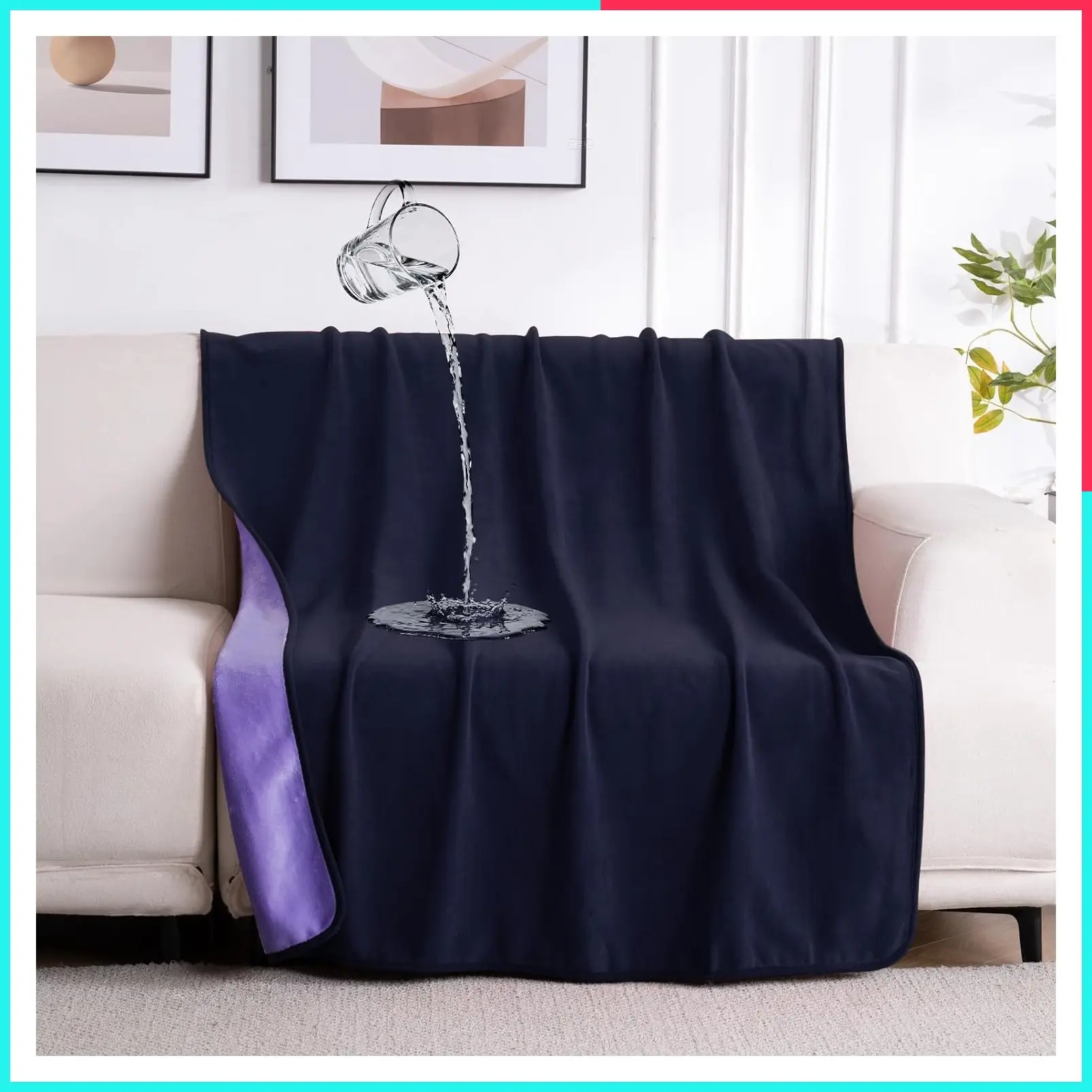 Reversible Waterproof Blanket for Bed Couch Sofa, 40"x60", Purple | Leakproof Pet Dog Cat Throw Blanket, Stain Resistant Couch Cover, Washable Outdoor Picnic Blanket