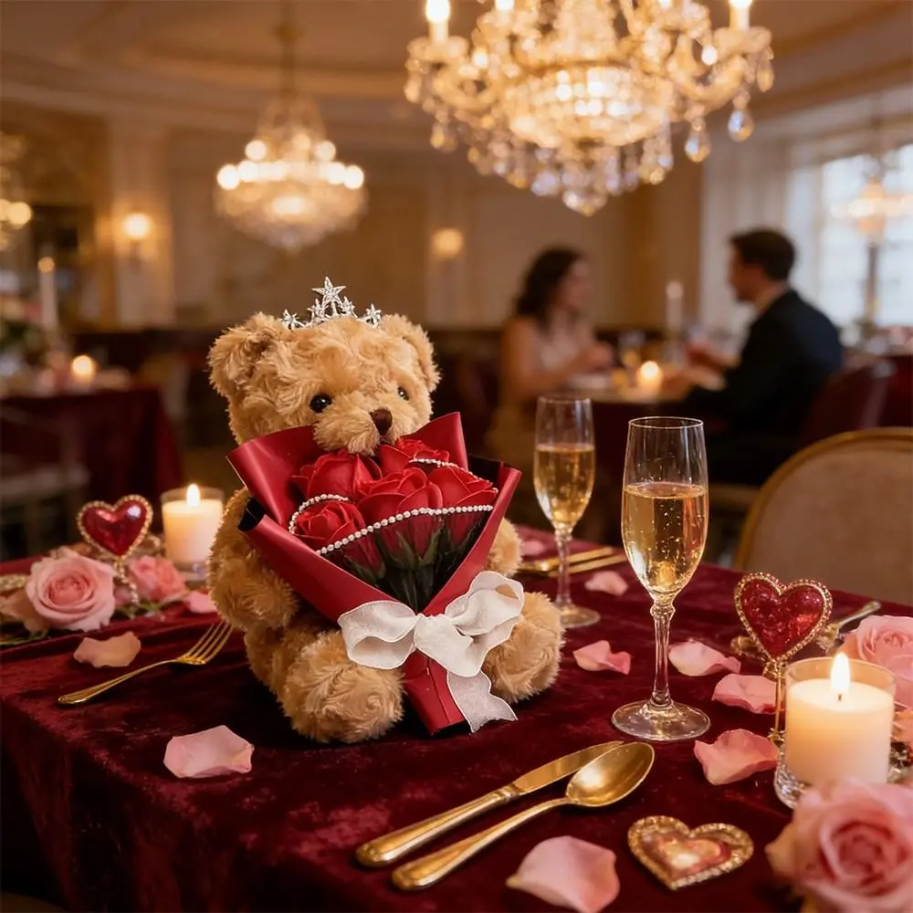 Romantic Plush Bear Rose Bouquet Gift Box, Cute Teddy Artificial Flower Arrangement, Perfect for Birthdays, Valentine's Day, Weddings, Christmas, New Year