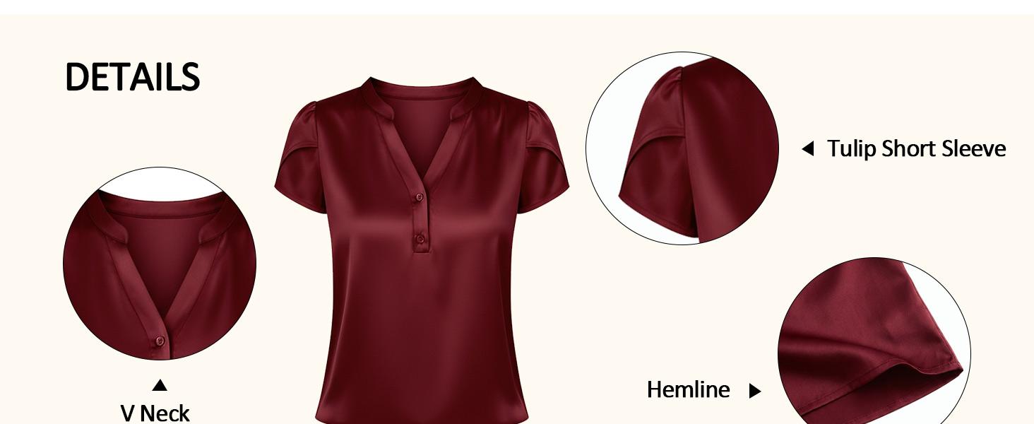Yousify Women Satin Blouse for Women Business Work Tops Casual Cap Sleeve V Neck Button Down Shirts Yousify Women Satin Blouse for Women Business Work Tops Casual Cap Sleeve V Neck Button Down Shirts
