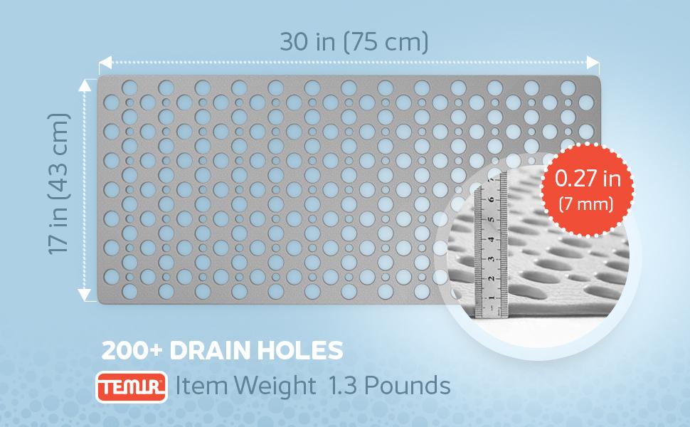 Non Slip Bathtub Mat for Shower - Anti Skid Safety Mat with Strong Suction Cups, Quick Drain Holes, Machine Washable, Soft Bathroom Mat for Elderly & Kids, 30x17 in (75x43 cm) Gray
