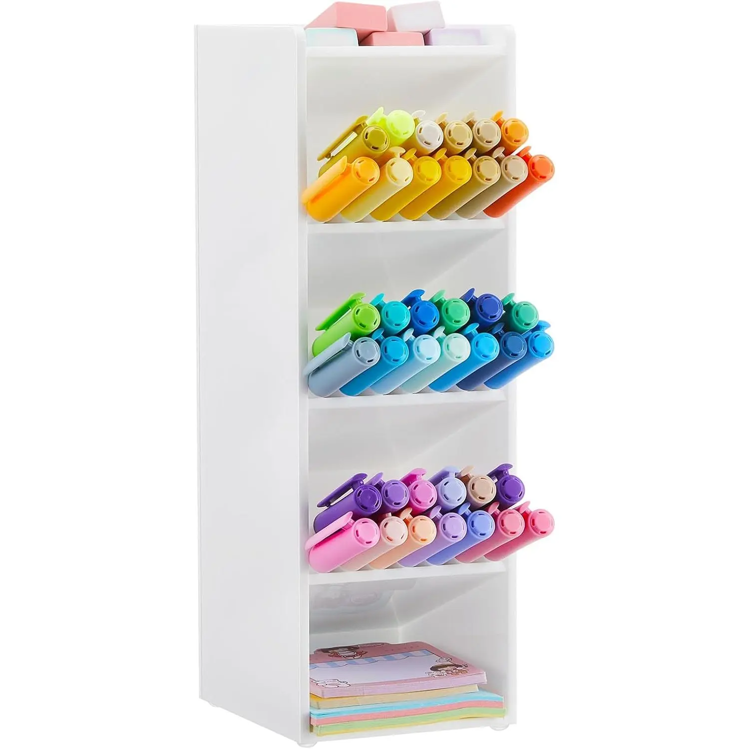 Pen and Marker Organizer for 50 Markers | 5 Compartments, Vertical Marker Pencil Organizer,  Pen Display Holder, Art  Storage for Desk Stationery, White